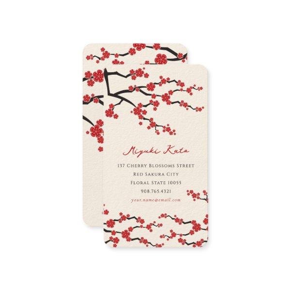 Red Sakura Oriental Cherry Blossoms Profile Card