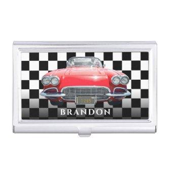 Red Sport's Car, White Name, B/W Checkered  Case