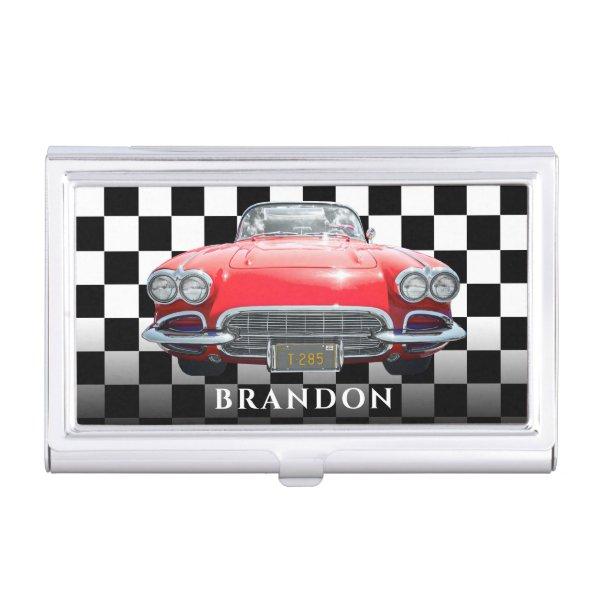 Red Sport's Car, White Name, B/W Checkered  Case