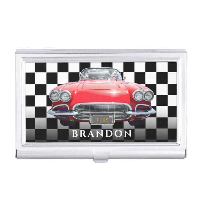 Red Sport's Car, White Name, B/W Checkered Case