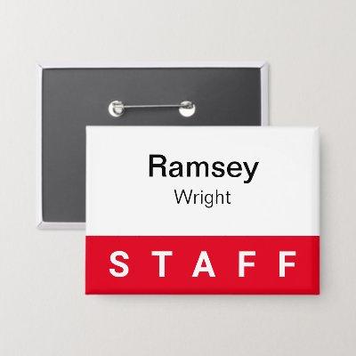 Red Staff Pin Back Badge Button 3.5 inch Name Tag