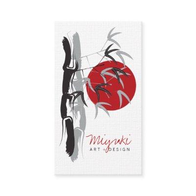 Red Sunrise Oriental Bamboo Leaves Modern Asian