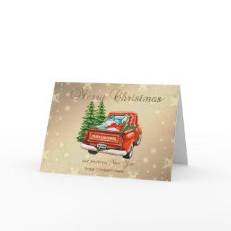 Red Truck Pine Tree Merry Christmas Greeting Holiday Card