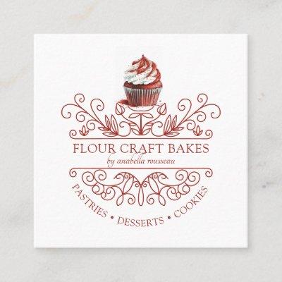 Red Velvet Cupcake Deco Frame Bakery Baker's Logo  Square