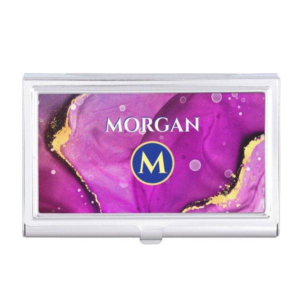 Red-Violet & Gold Liquid Ink, Monogram & Name  Case