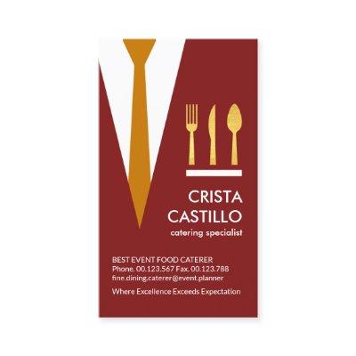Red Waiter Suit Tie Gold Cutlery Caterer