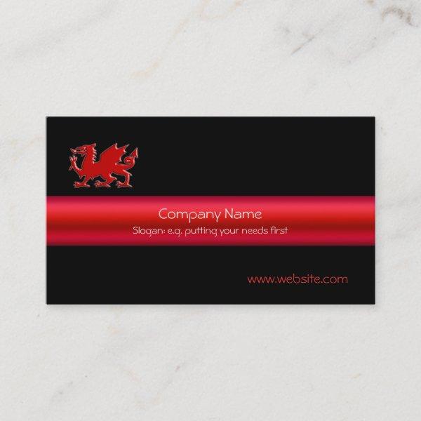 Red Welsh Dragon on black, and metallic-look strip