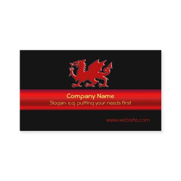 Red Welsh Dragon on black, red metallic-look strip