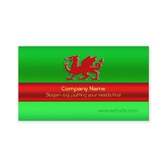 Red Welsh Dragon on green metallic-look