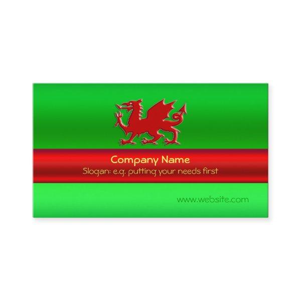 Red Welsh Dragon on green metallic-look