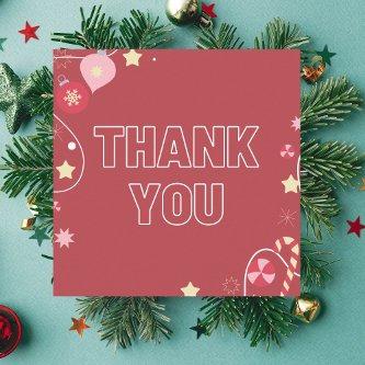 Red Winter Xmas Ornament Star & Sparkles Thank You Square