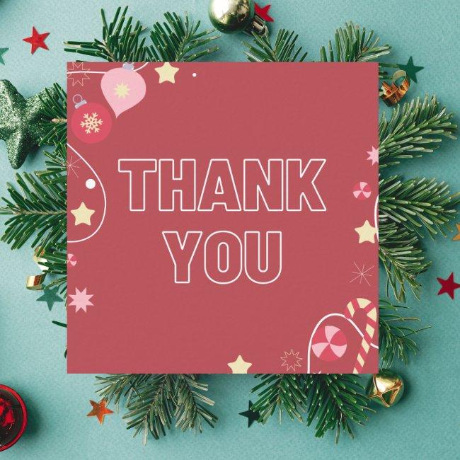 Red Winter Xmas Ornament Star & Sparkles Thank You Square