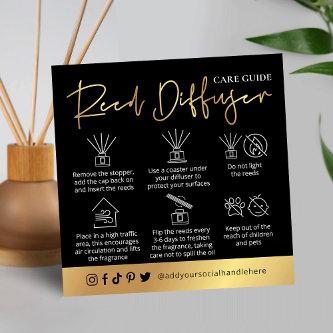Reed Diffuser Care Instructions Black & Gold Logo Square