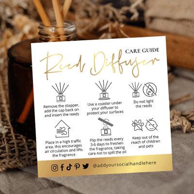 Reed Diffuser Care Instructions White & Gold Logo Square