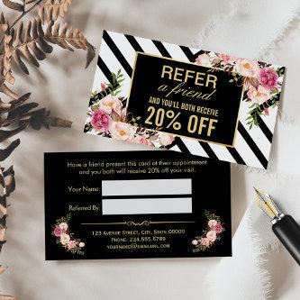 Refer a Friend | Beautiful Pink Floral Stripes Referral Card