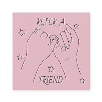 Refer a friend blush pink cute hands illustration referral card