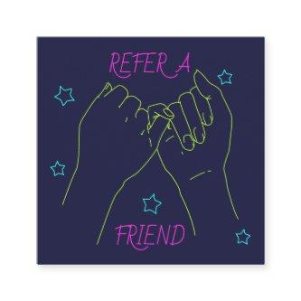 Refer a friend bright neon cute hands illustration referral card
