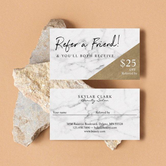 Refer A Friend Elegant Marble & Gold Referral