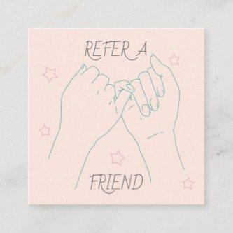 Refer a friend soft pastel cute hands illustration referral card