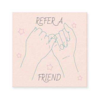 Refer a friend soft pastel cute hands illustration referral card