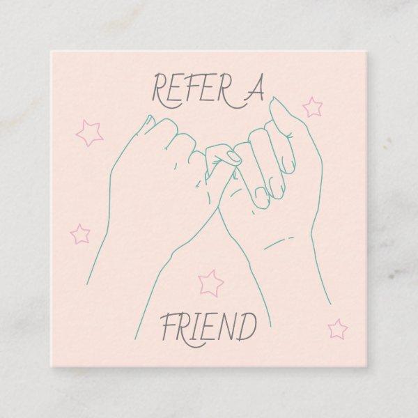 Refer a friend soft pastel cute hands illustration referral card