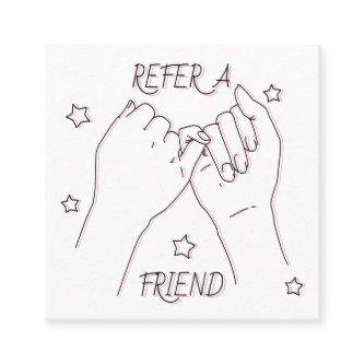 Refer a friend white pink cute hands illustration referral card