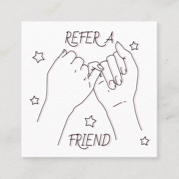 Refer a friend white pink cute hands illustration referral card