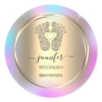 Reflexology Baby Feet Gold Holograph Gold Feet Classic Round Sticker