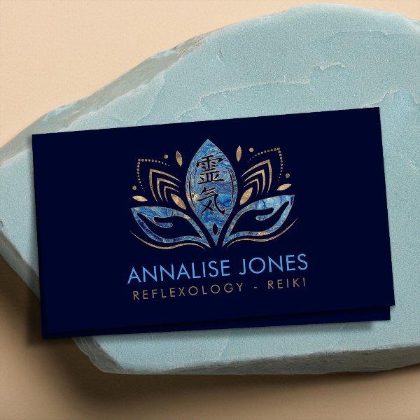 Reiki symbol and hands in Lotus Blue Marble