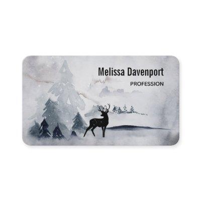 Reindeer in the Wild Gray Watercolor Christmas
