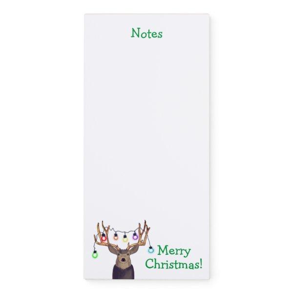 Reindeer Tangled in Christmas Lights | Green Magnetic Notepad