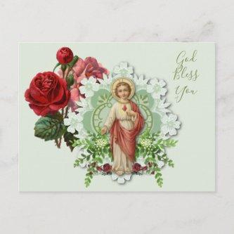 Religious Floral Jesus Catholic Prayer Vintage   Postcard