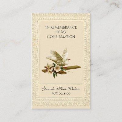 Remembrance Confirmation Gold Dove Cross Lily Lace