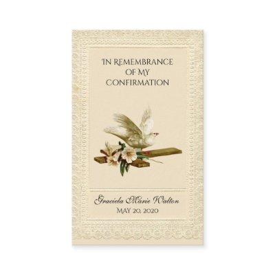 Remembrance Confirmation Gold Dove Cross Lily Lace