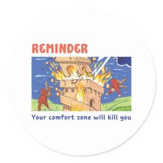 Reminder, Comfort Zone, Typography, Tower Card Classic Round Sticker