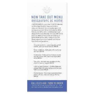 Restaurant at home new temp take out menu blue