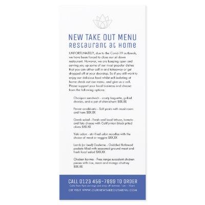 Restaurant at home new temp take out menu blue