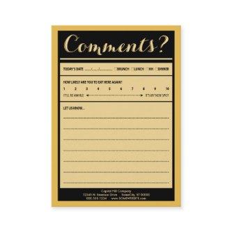 restaurant comment card