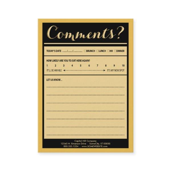 restaurant comment card