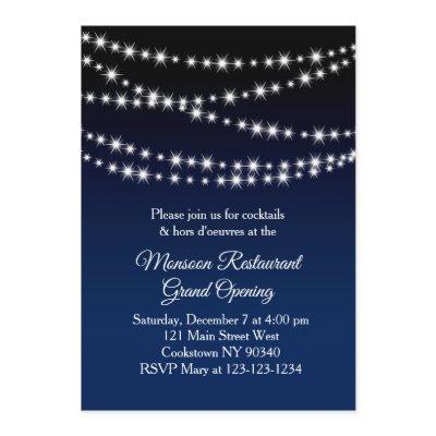 Restaurant Grand Opening Twinkle Lights dark blue Invitation