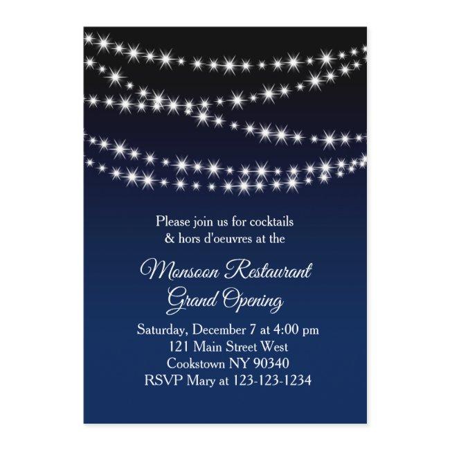 Restaurant Grand Opening Twinkle Lights dark blue Invitation