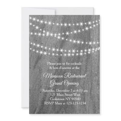 Restaurant Grand Opening Twinkle Lights granite Invitation