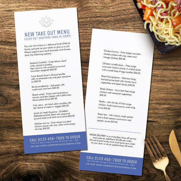 Restaurant new take out menus blue