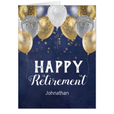 Retirement Gold and Silver Glitter Blue Card