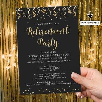 Retirement Party Modern Gold Confetti Streamers  Invitation