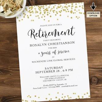 Retirement Party Modern Script Gold Confetti Invitation