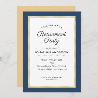 Retirement Party | Navy Blue and Gold Invitation