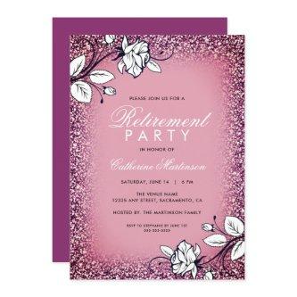 Retirement Party Purple Glitter White Roses Invitation