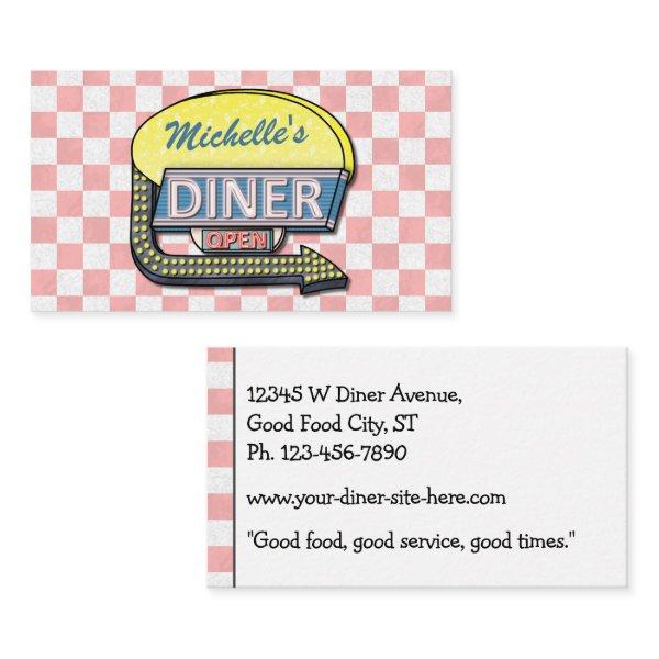 Retro 50's Diner Sign Pink Checkered Restaurant