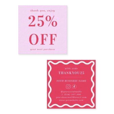 Retro 70s Pink and Red Wavy Border Small Business Discount Card